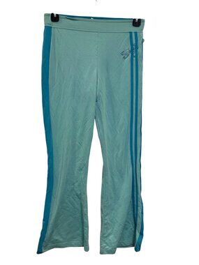 Danskin Now Girls XL 14/16 Aqua Blue Bootcut Pants Glitter Dragonfly Stripes
